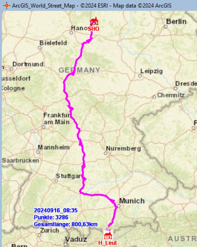 Fahrstrecke Leutach Tirol  − Schönewörde am 21.09.2024