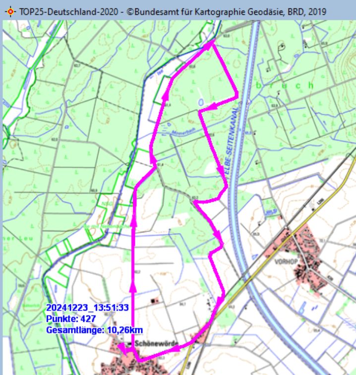 Wanderstrecke am 23.12.2024