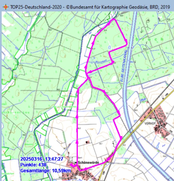 Wanderstrecke am 14.03.2025