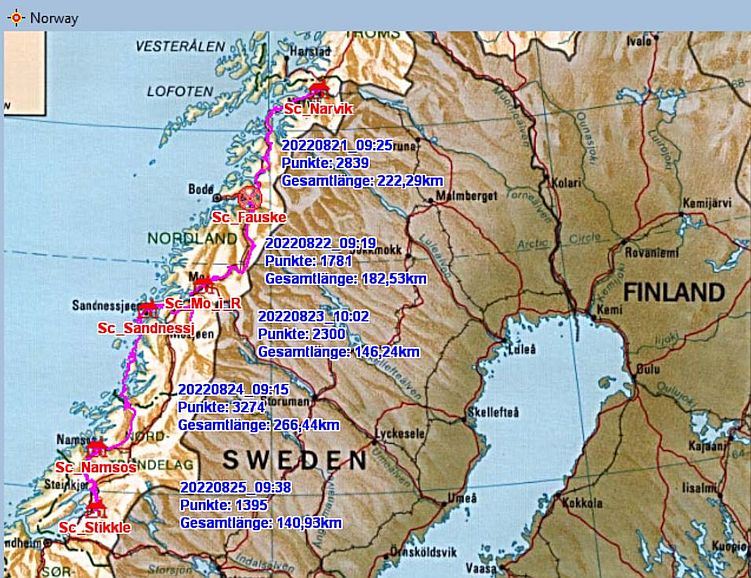 Fahrstrecke Narvik − Fauske − Mo i Rana − Verdal