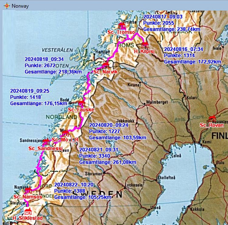 Fahrstrecke Narvik − Fauske − Mo i Rana − Verdal